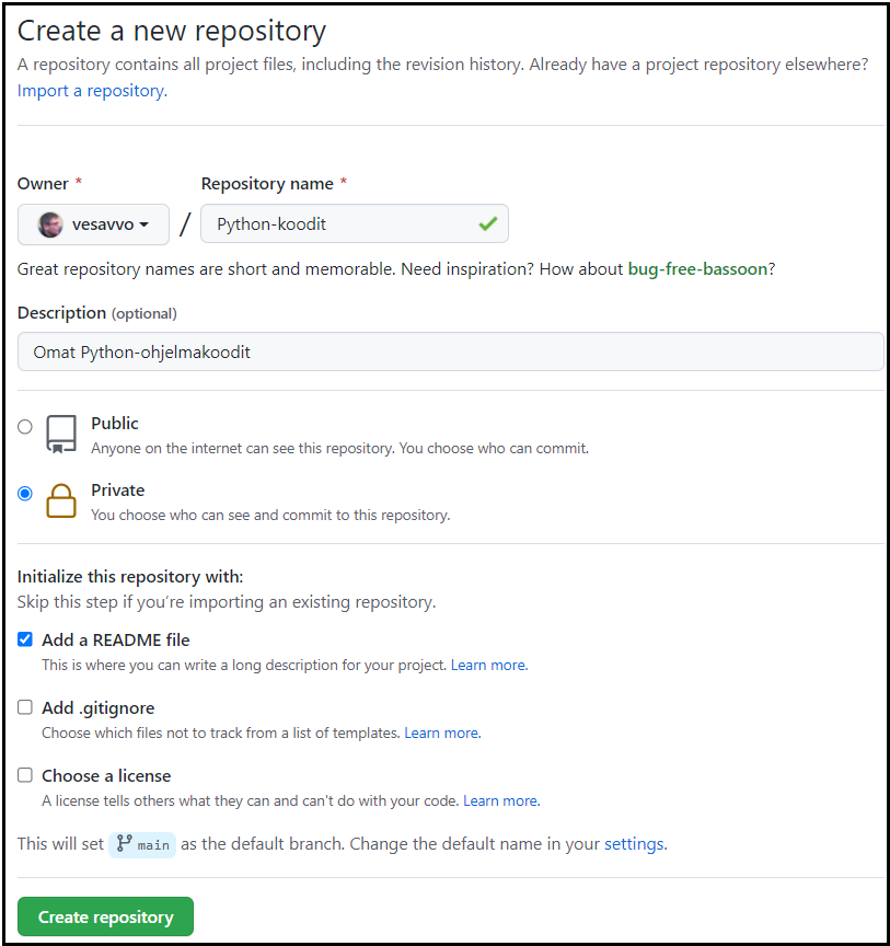 Creating a new repository