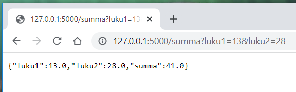 JSON-vastaus selainikkunassa