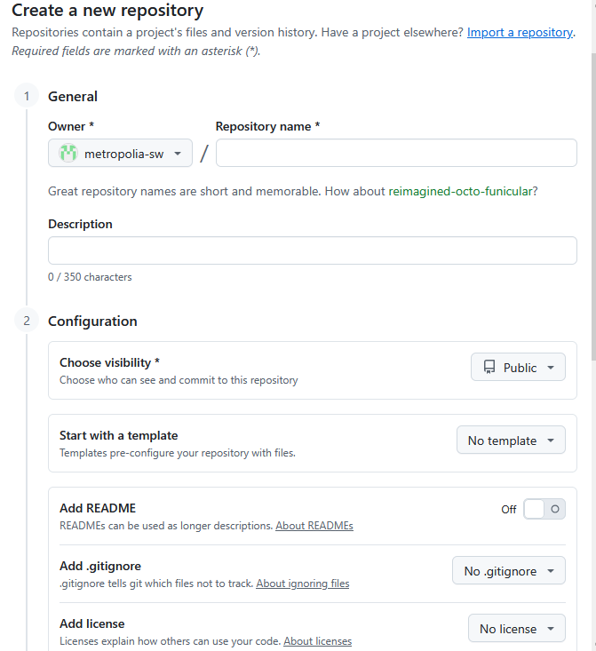 Uuden repositorion luonti