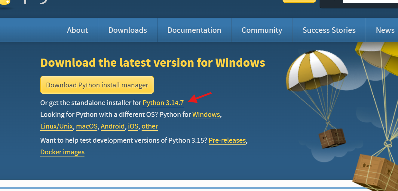 Python standalone installer latauslinkki download-sivuston etusivulla